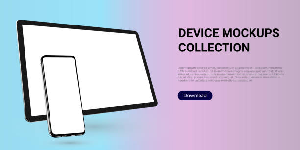 webデザイン、ウェブページ、バナー、ランディング、プレゼンテーションのためのデジタルタブレットとスマートフォンの現実的なテンプレートモックアップ。 - ipad digital tablet computer monitor blank点のイラスト素材／クリップアート素材／マンガ素材／アイコン素材