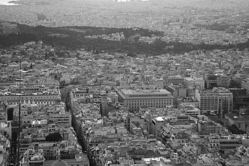 City view from aerial view with buildings in Athens