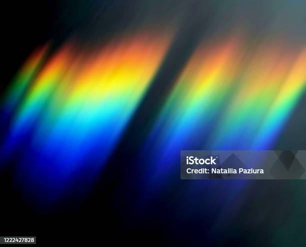 Abstract Rainbow On Black Background Web Design Desktop Background Lens Flare Sunbeam Stock Photo - Download Image Now