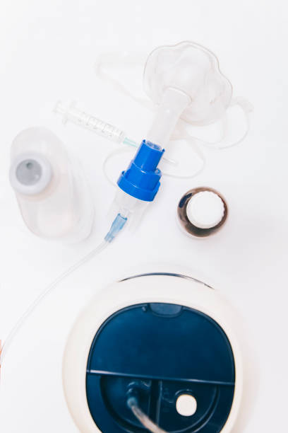 istock Medical equipment for inhalation with respiratory mask, nebulizer 1222428791
