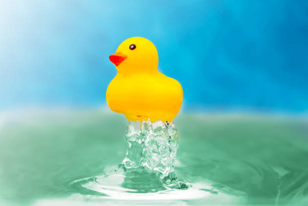 istock yellow toy duckling in blue wather 1222432429