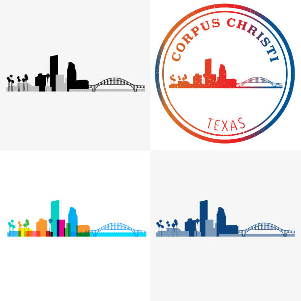 Corpus Christi Texas cityscape and travel stamp