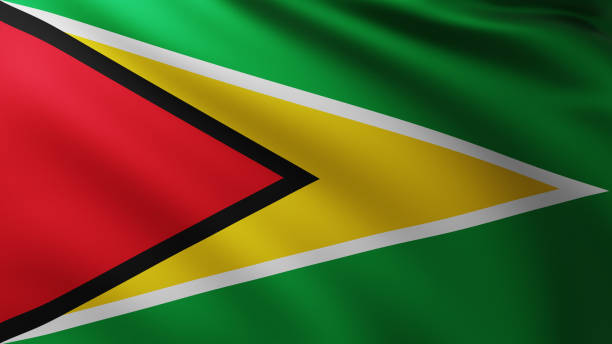 istock Large Flag of Guyana fullscreen background in the wind 1222437019