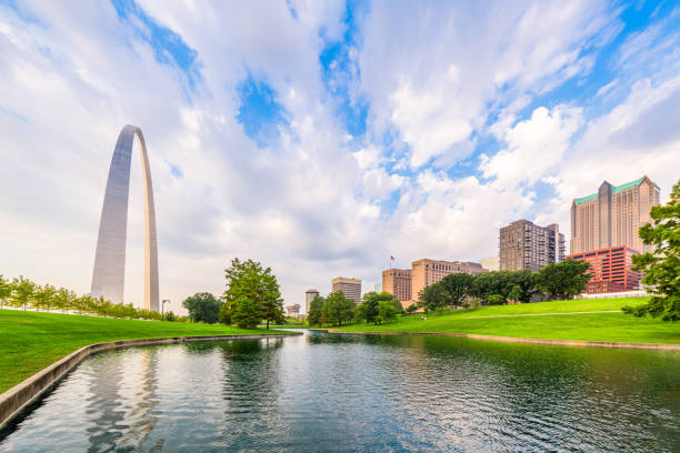 St. Louis, Missouri, USA St. Louis, Missouri, USA park view in the morning. pool gate stock pictures, royalty-free photos & images