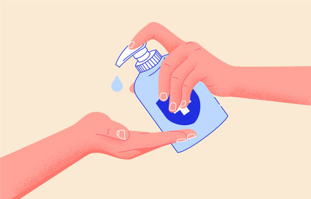 WASH YOUR HANDS in bathroom vector illustration template! Washing hands rubbing with soap for coronavirus prevention to stop spreading diseases. Hygiene is important. vector art illustration
