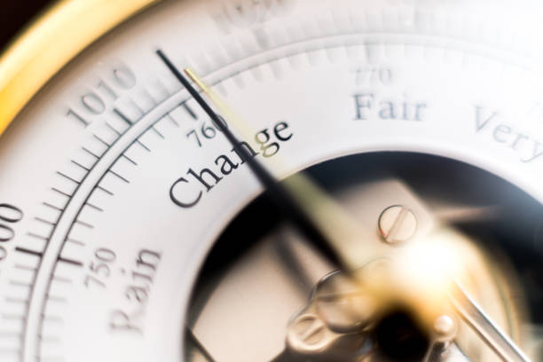 time to change macro photo showing in focus only the word change pointed by the barometer needle barometer stock pictures, royalty-free photos & images