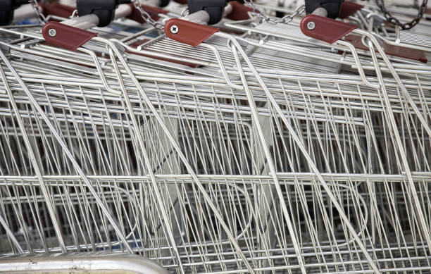 istock Supermarket metal trolleys 1222443313