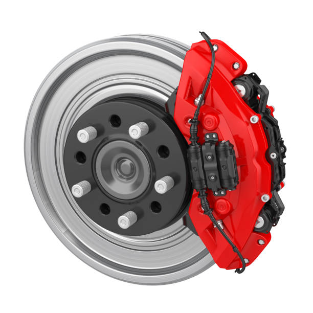 istock Car Brake Disc and Red Caliper Isolated 1222444682