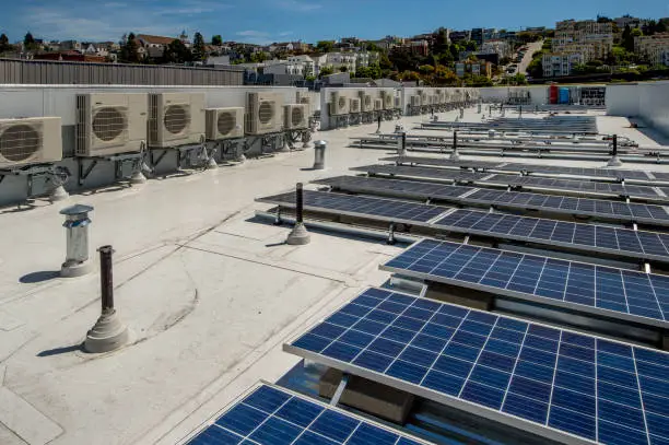 Photo of Rooftop Air Conditioners and Solar Panels