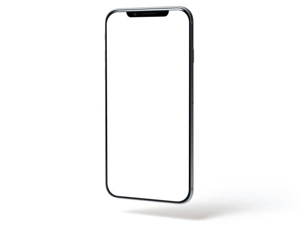 istock Smartphone mockup, phone with blank screen and shadow isolated on white background. Symbol of lightness freshness airiness. Modern technologies social networks and applications. Copy space 1222450825