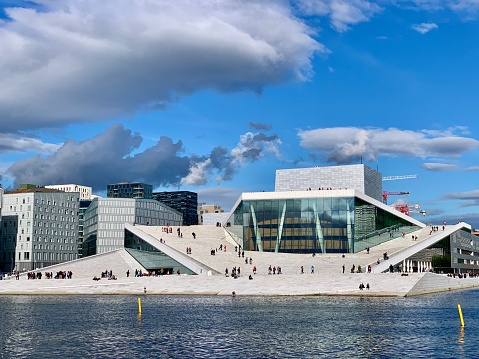 Copenhagen, Denmark - May 23 2022: Copenhagen Opera House, national opera house of Denmark, and among the most modern opera houses in the world located on the island of Holmen