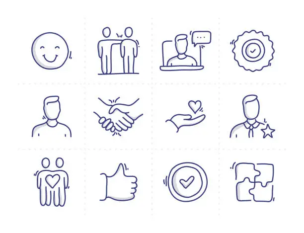 Vector illustration of Simple Set of Customer Relationship Related Doodle Vector Line Icons