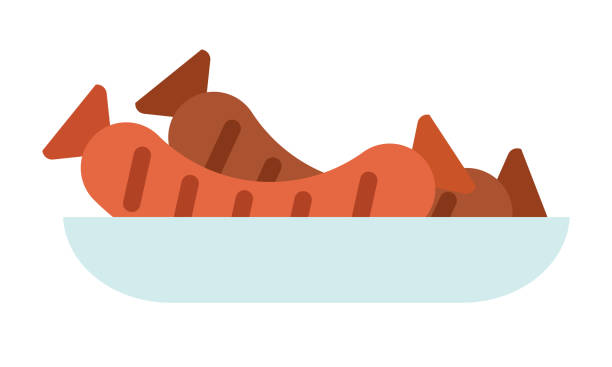 ilustrações de stock, clip art, desenhos animados e ícones de grilled sausages in a plate vector icon flat isolated - cooked barbecue eating serving