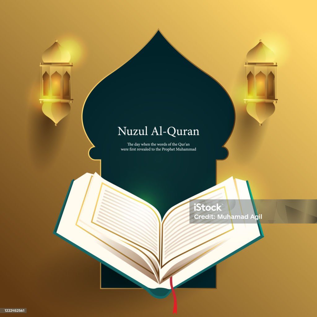 Nuzul Al Quran Greeting With Holy Quran Stock Illustration ...