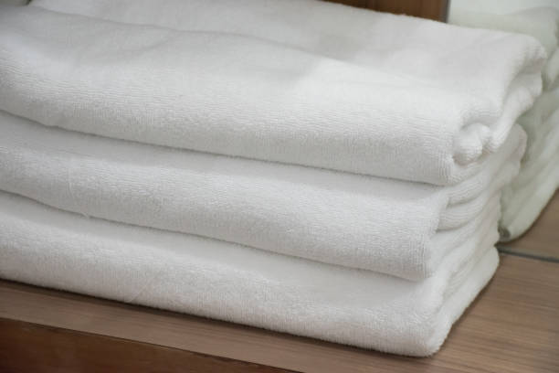 istock Folding white towel in bathroom in the resort 1222455339