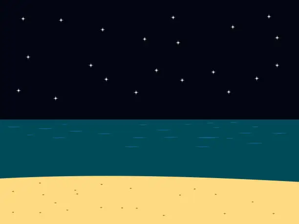 Vector illustration of Beach at night