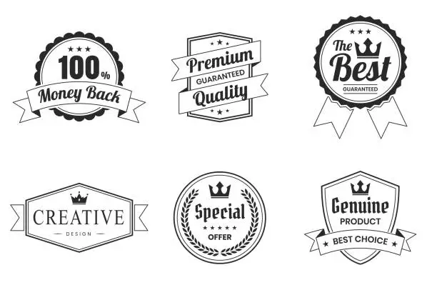 Vector illustration of Set of Badges and Labels (outline, line art) - Design Elements