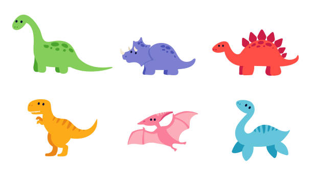Set Of Six Cartoon Dinosaurs Stock Illustration - Download Image Now -  Dinosaur, Ancient, Animal - iStock