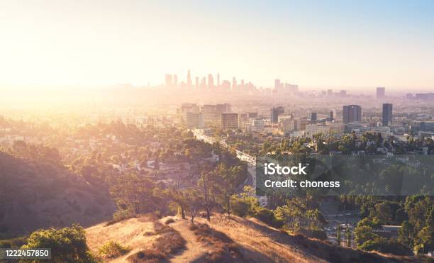 Los Angeles At Foggy Sunrise Stock Photo - Download Image Now - City Of Los Angeles, Urban Skyline, California