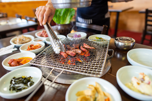 Korean barbecue at a korean restaurant