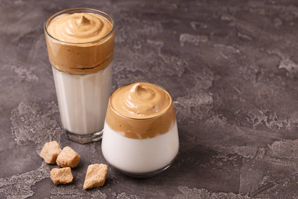 istock whipped dalgona coffee with milk, cane sugar. South Korean drink 1222460962