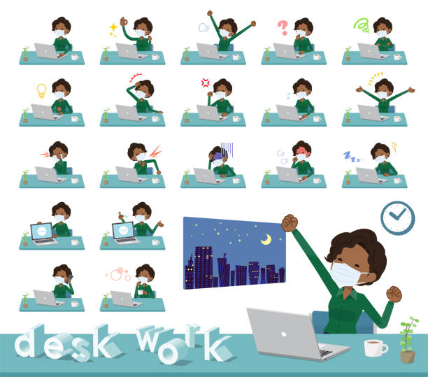 плоский тип маски бизнес черный women_desk работы - hay fever flash stock illustrations