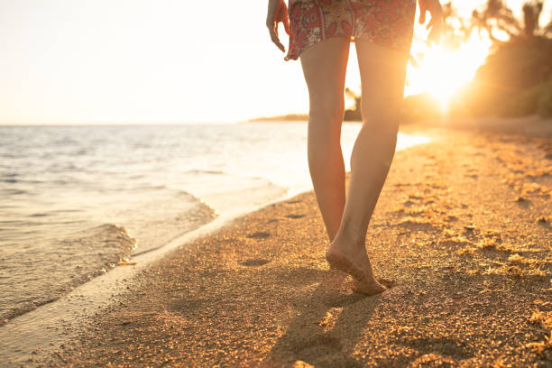 istock Woman walking on the beach 1222468094
