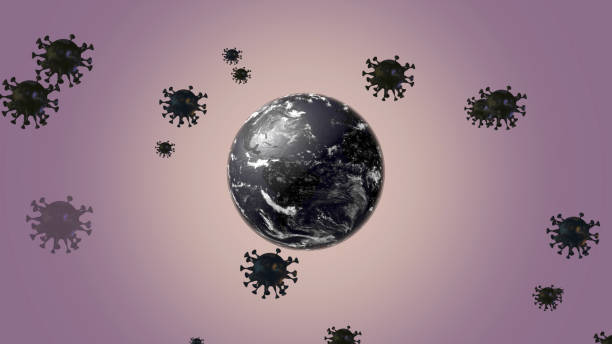 istock 3d render planet floating over infecctious background full of germs. 1222469224