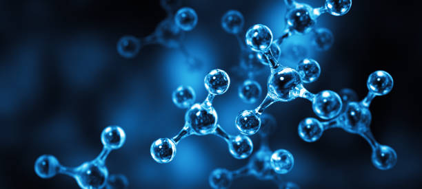 molekulare struktur blau dunkel - moleküle stock-fotos und bilder