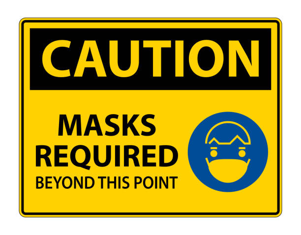 Caution Symbol Masks Required Beyond This Point Sign Caution Symbol Masks Required Beyond This Point Sign safety first stock illustrations