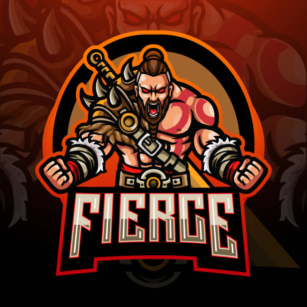 ilustrações, clipart, desenhos animados e ícones de barbarian esport mascote design - bárbaro