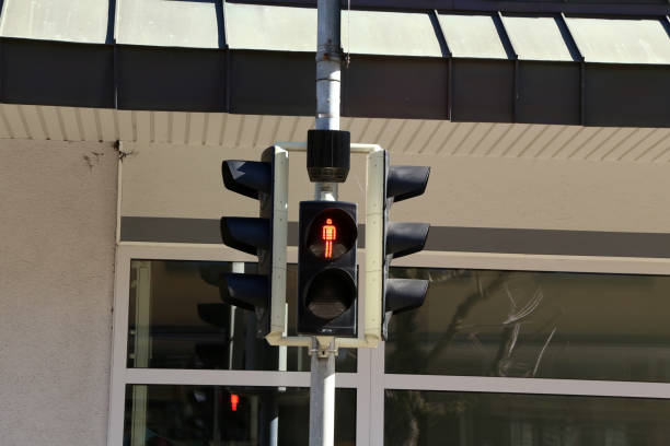 istock Red traffic light, for pedestrians on the street 1222475950