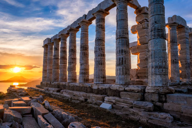 istock Poseidon temple ruins on Cape Sounio on sunset, Greece 1222476534