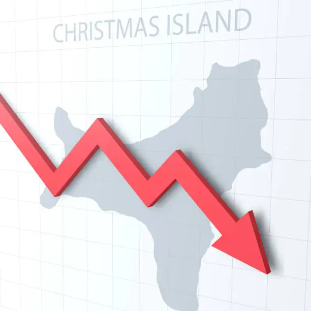 Vector illustration of Falling red arrow with the Christmas Island map on the background