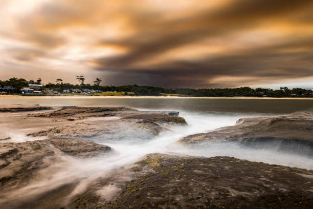 Thick smoke pollution over the ocean from out of control bushfire