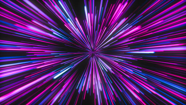 неоновые лучи, движущиеся в центр, ярко-розовый фон ночной жизни - web winged flash стоковые фото и изображения