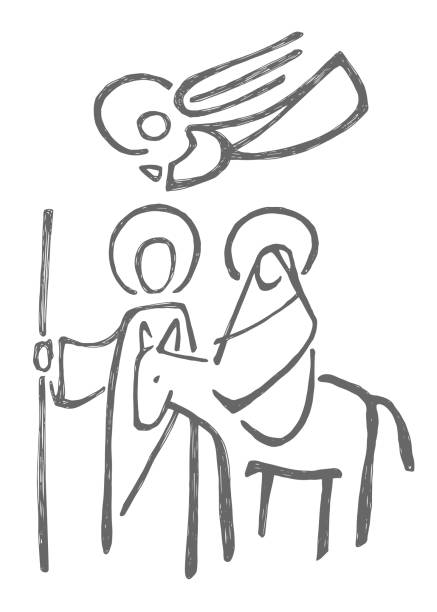 иллюстрация девы марии, святого иосифа и ангела - madonna stock illustrations