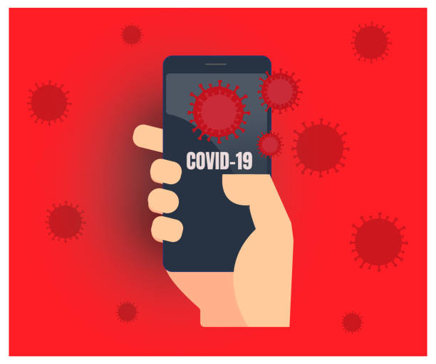 istock technology and corona virus. He says COVID-19  on his mobile phone. Smartphone and coronavirus. Coronavirus smartphone aplication . 1222484527