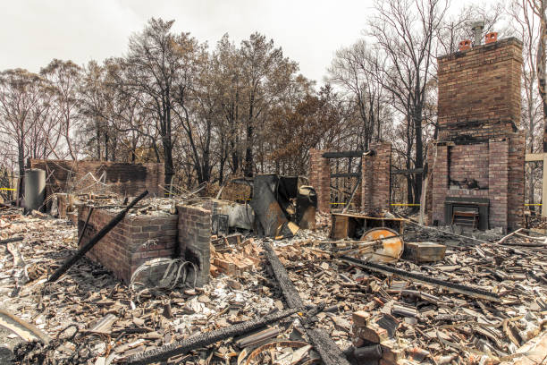 Pile of rubble from a destroyed house after forest fire swept through during Australian Bush Fires.