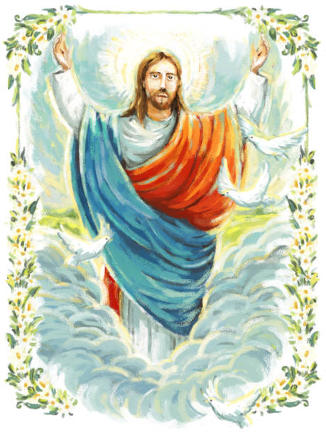 istock calm jesus messiah and resurrection with nature background - illustration 1222487132