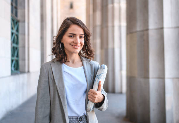 istock Young Female Law Student Leaving University Building 1222487197