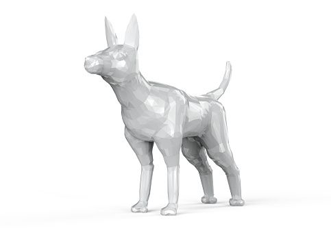 3d rendering whit polygonal dog on white background