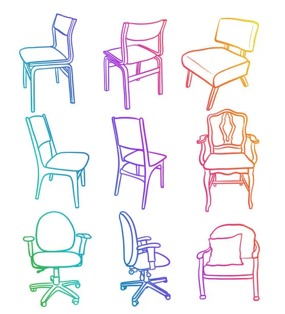 Vector illustration of Office Kitchen And Accent Chairs Rainbow
