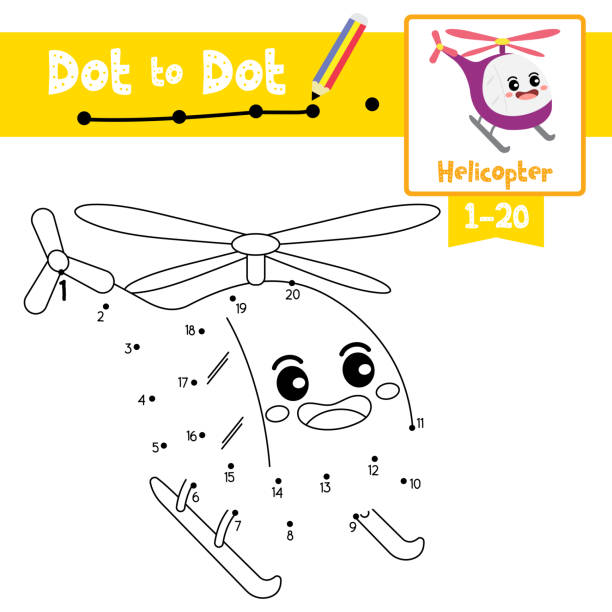 dot to dot pädagogisches spiel und malbuch von hubschrauber cartoon transporte für kinder aktivität über das zählen nummer 1-20 und handschrift praxis arbeitsblatt. vektor-illustration. - number 120 stock-grafiken, -clipart, -cartoons und -symbole