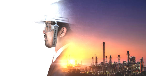 istock Double exposure of engineer industry concept. 1222503544
