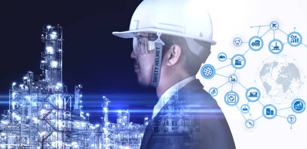 istock Double exposure of engineer industry concept. 1222503555