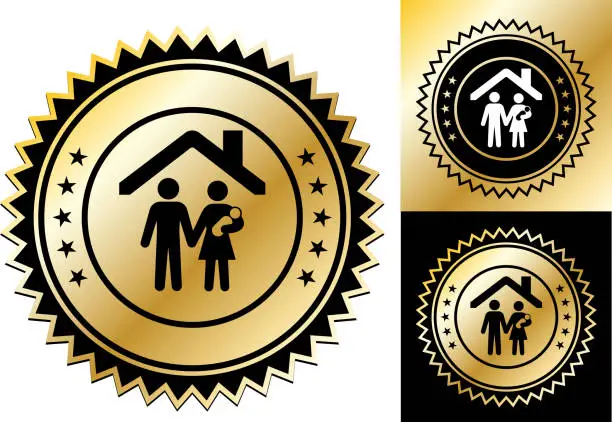 Vector illustration of Parents with Child Under a House Roof Icon