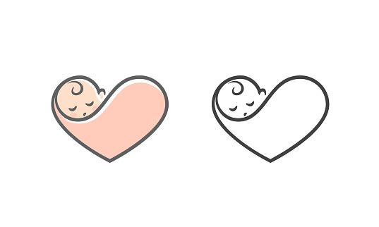Baby Care illustration. Newborn and heart. White background.