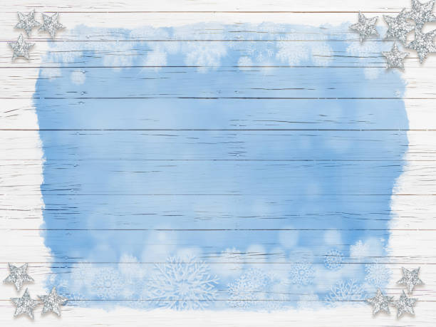 istock Stars and snowflakes on board, floorboard, wood deck background 1222506227