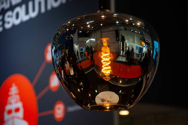 istock Modern lampshade with blurry reflection in mirrored surface closeup 1222513545